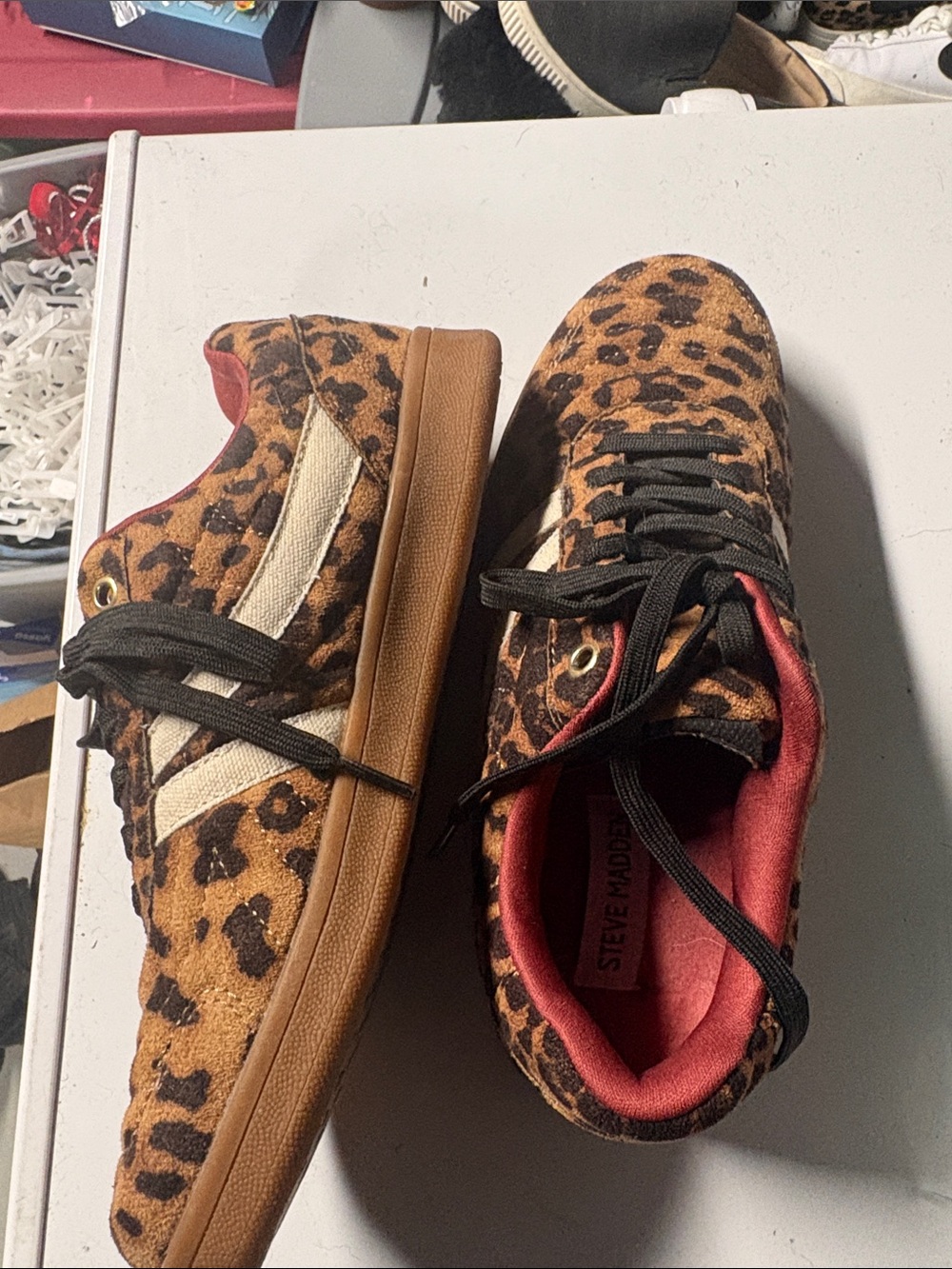 Steve Madden Leopard-Print Low Top Sneakers - size 7.5 Brown & Black